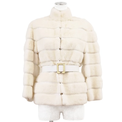 【極美品】FENDI フェンディ ミンクファーコート サイズ 36 レディース 2014年モデル ベルテッド ケスカ アウター ベルト付属 アイボリー イタリア製 FNE65A J7R F0RAG