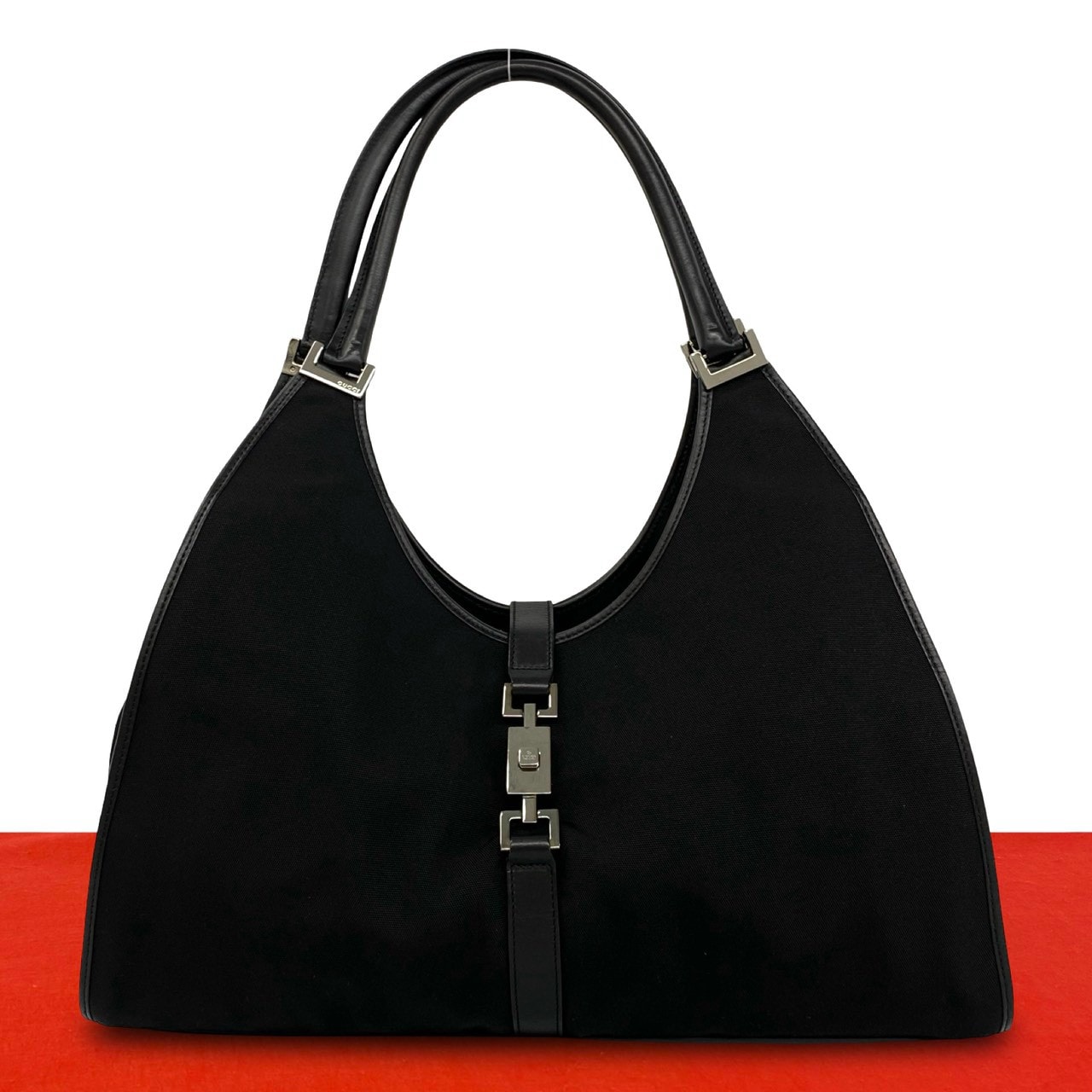 GUCCI グッチ ジャッキー 金具 ナイロン レザー トートバッグ ブラック
 10770