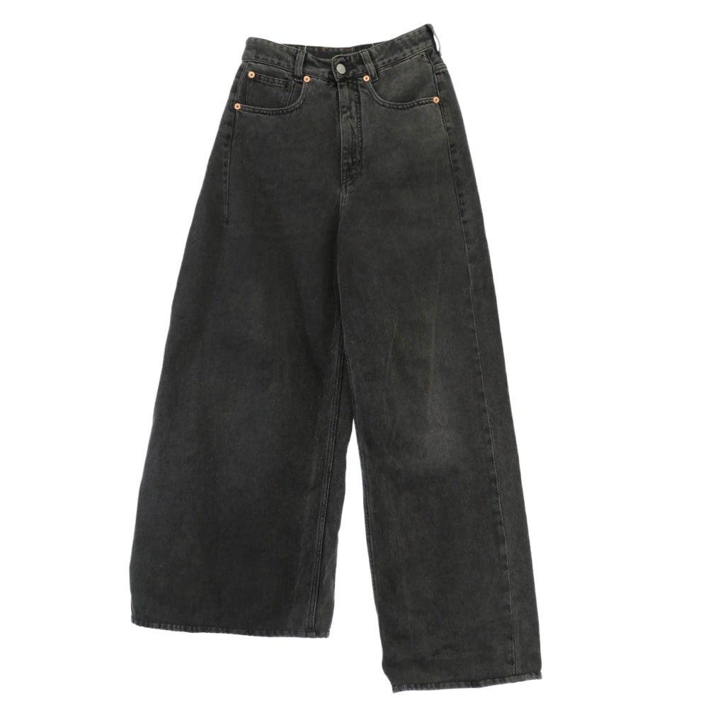 MAISON MARGIELA メゾンマルジェラ デニムパンツ 24SS S62LB0163 MM6 エムエムシックス アシンメトリー ベルト ドローコード 5ポケット ワイド ジーンズ デニム パンツ ブラック系 24【中古】