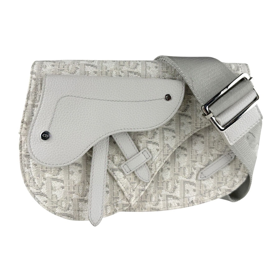 クリスチャンディオール Christian Dior ショルダーバッグ サドルバッグ キャンバス/レザー ライトグレー系 メンズ【中古】 z10038