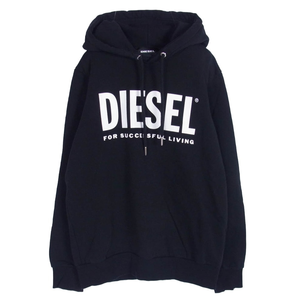 DIESEL ディーゼル パーカー ロゴ プリント プルオーバー フーディー パーカー  ブラック系 S【中古】