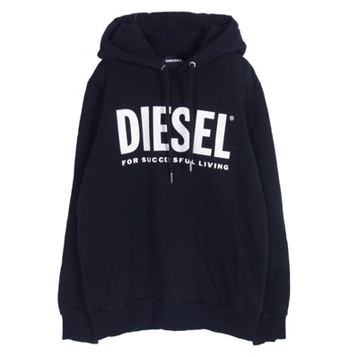 DIESEL ディーゼル パーカー ロゴ プリント プルオーバー フーディー パーカー ブラック系 S【中古】