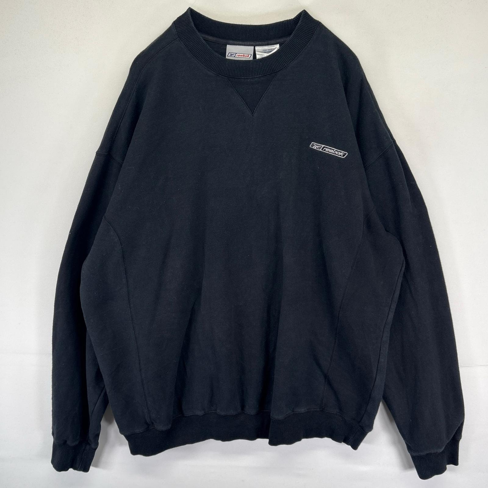 古着 リーボック Reebok スウェット トレーナー 大きいサイズ クルーネック ワンポイントロゴ 2XL  ブラック系 メンズ