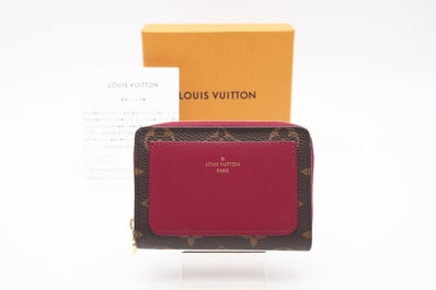 美品 LOUIS VUITTON ルイ・ヴィトン モノグラム ポルトフォイユ ルー フューシャ M82377 二つ折り財布 ブラウン レッド コーティングキャンバス レディース