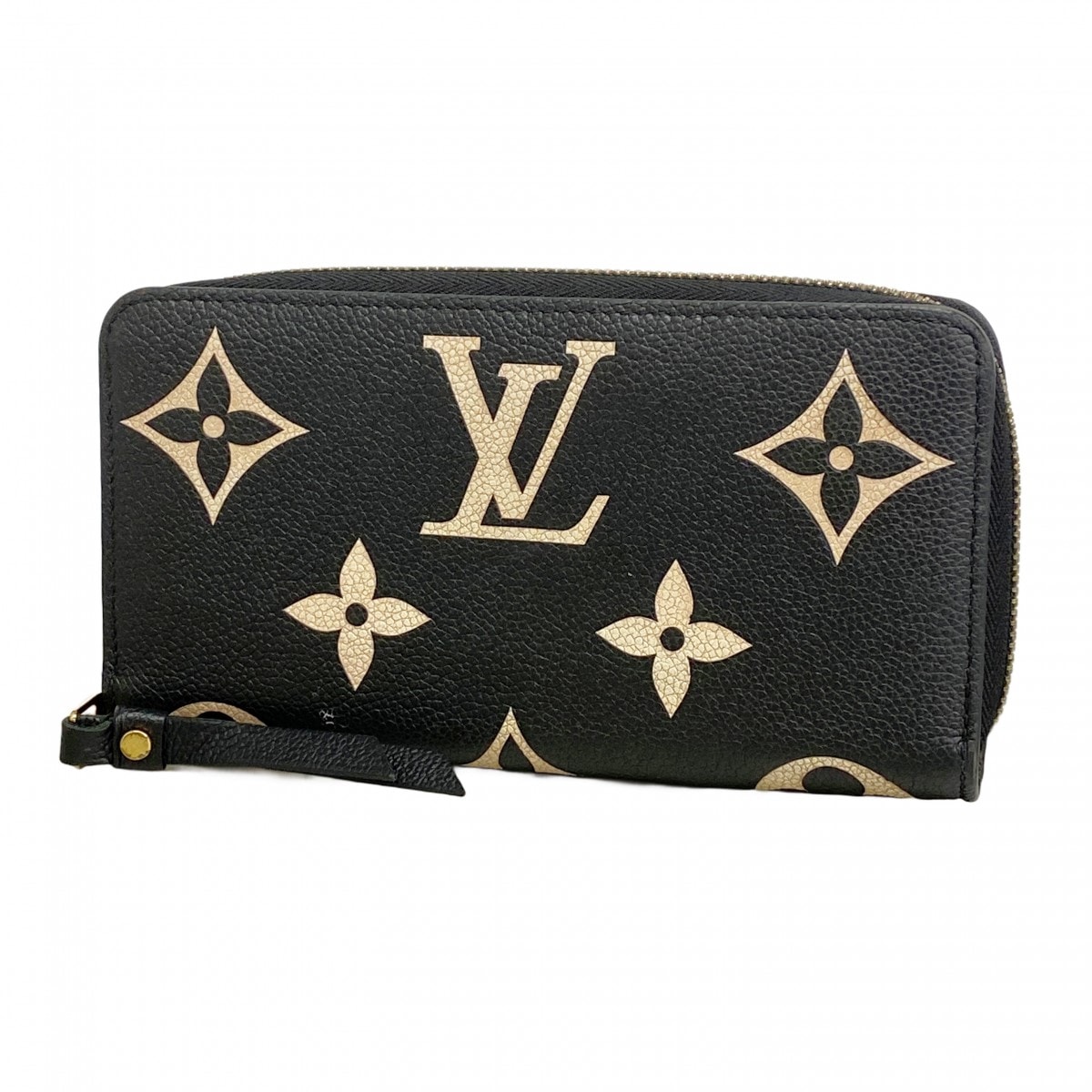 【6dc2266-k】ルイヴィトン 長財布 モノグラム・アンプラント バイカラー ジッピーウォレット M80481 ブラック ベージュ【中古】レディース