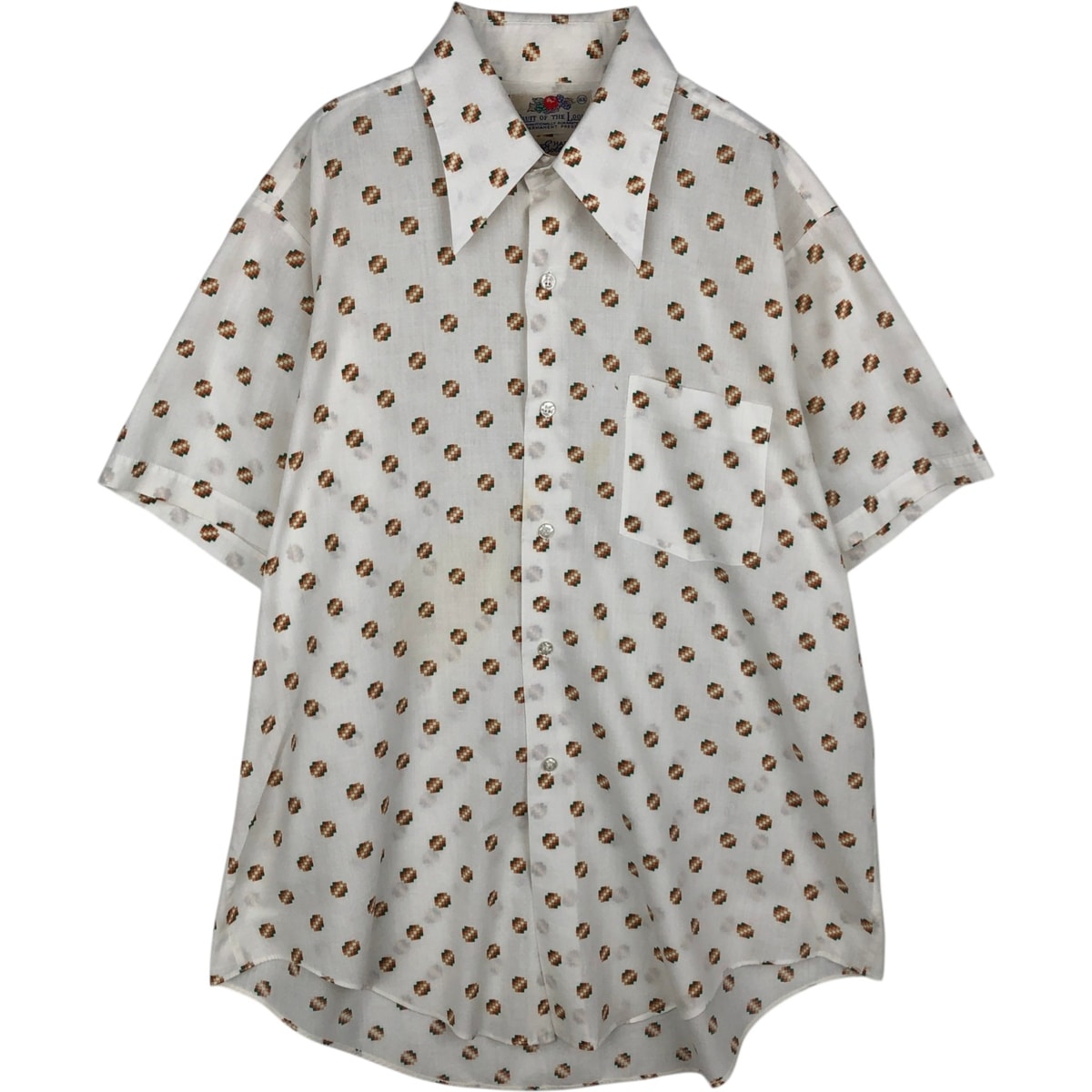 古着 70年代 フルーツオブザルーム FRUIT OF THE LOOM 総柄 半袖 ポリコットンシャツ メンズL相当 ヴィンテージ/eaa478042