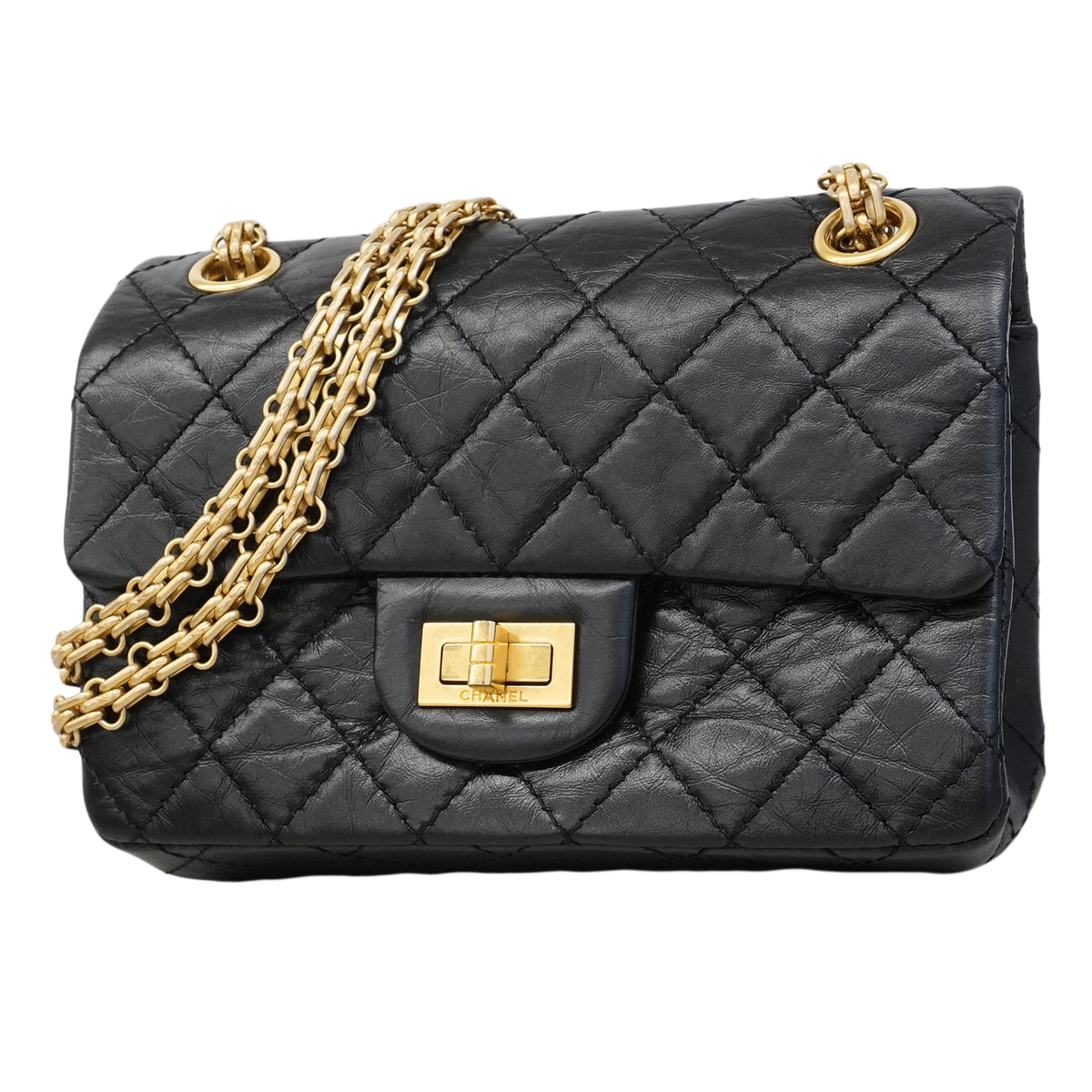 ★SALE【6fa0029】シャネル ショルダーバッグ マトラッセ Wチェーン 2.55 カーフスキン ブラック ゴールド金具【中古】レディース