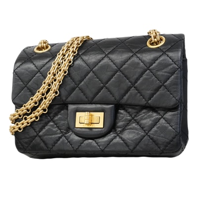 ★SALE【6fa0029】シャネル ショルダーバッグ マトラッセ Wチェーン 2.55 カーフスキン ブラック ゴールド金具【中古】レディース