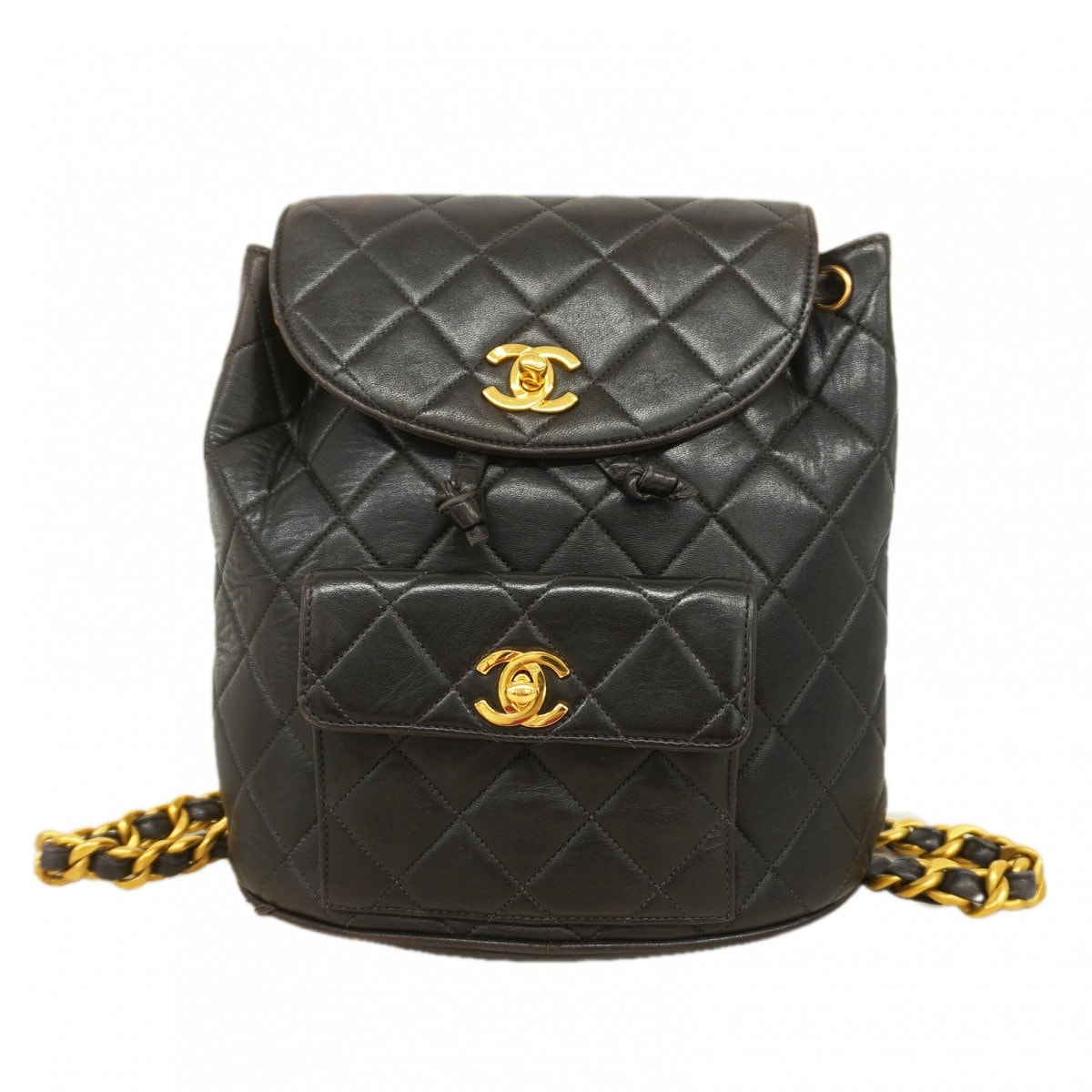 【6da0510-e】シャネル リュック・デイパック マトラッセ ラムスキン ブラック ゴールド金具【中古】レディース