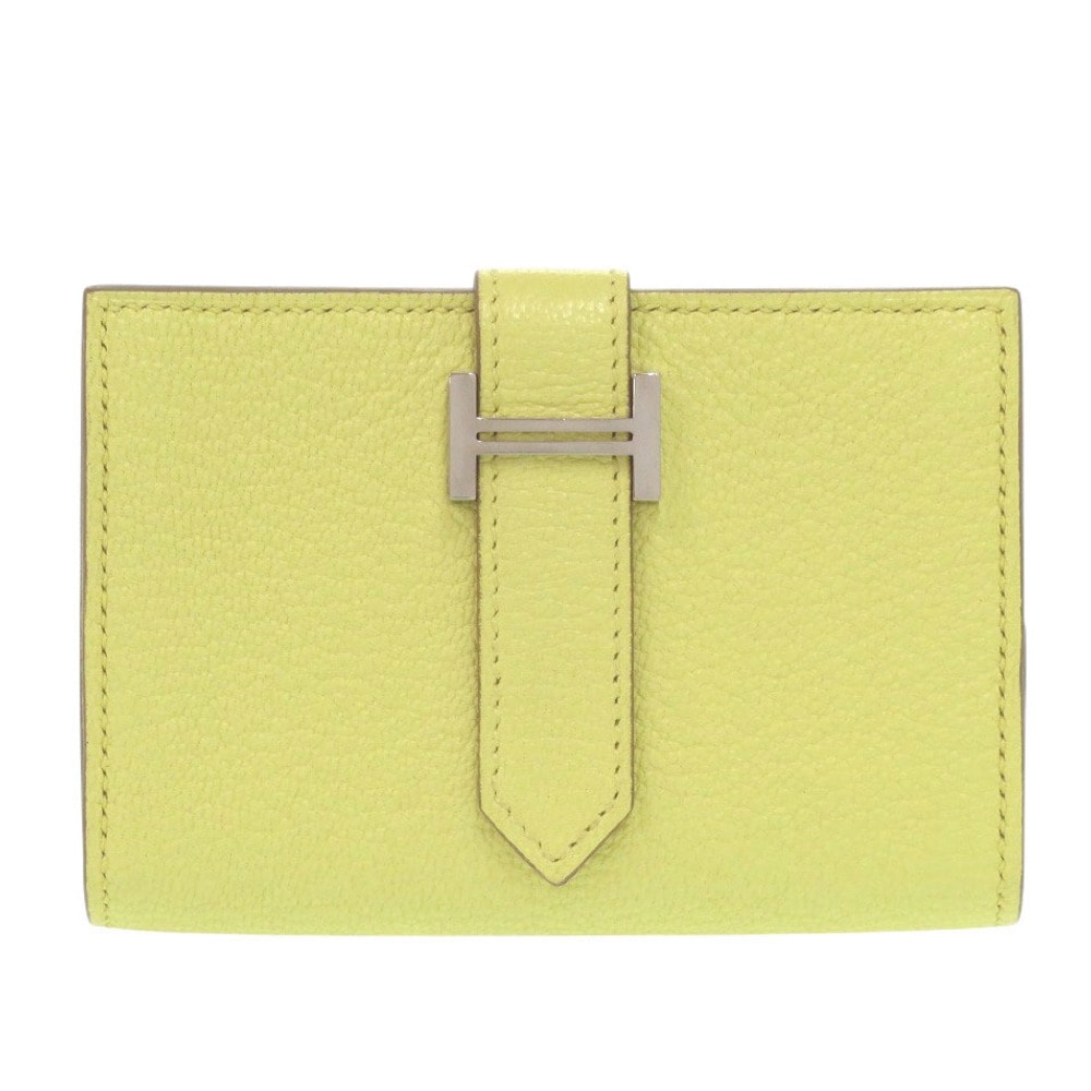 エルメス  ベアン   シェーブル  ライム  W カードケース