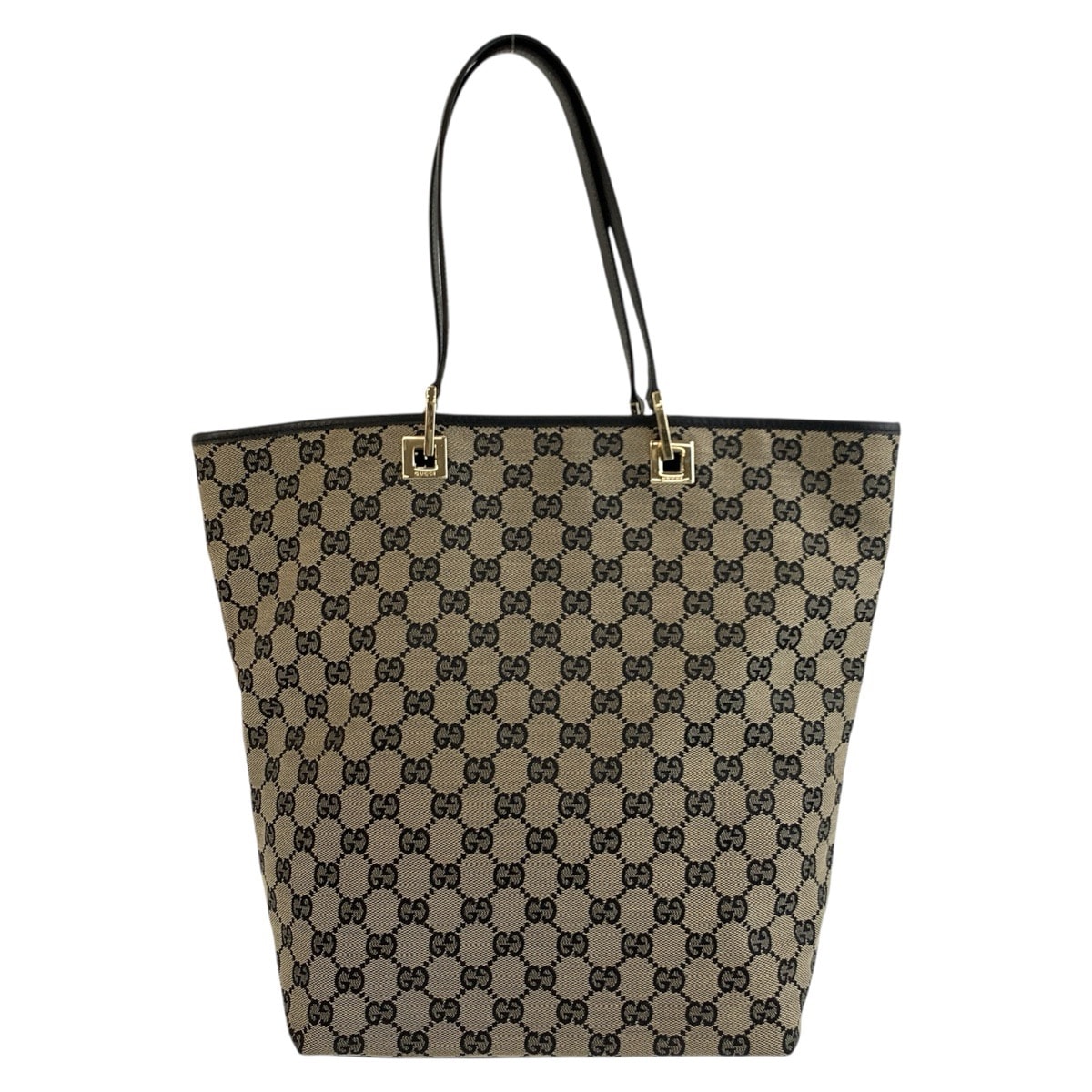 美品 GUCCI グッチ ブラック 黒 ベージュ ゴールド金具 GGキャンバス レザー/ トートバッグ ショルダーバッグ 604288 【中古】