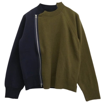 Sacai サカイ ニット SCM-250 Wool Knit x Sponge Sweat Blouson ウールニット スポンジスウェット ドッキング ブルゾン ネイビー系 カーキ系 1【中古】