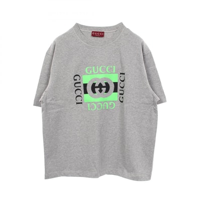 グッチ GUCCI インターロッキングG ロゴプリント 半袖Tシャツ 衣料品 トップス コットン メンズ グレー系 / グリーン系 / ブラック系 【中古】