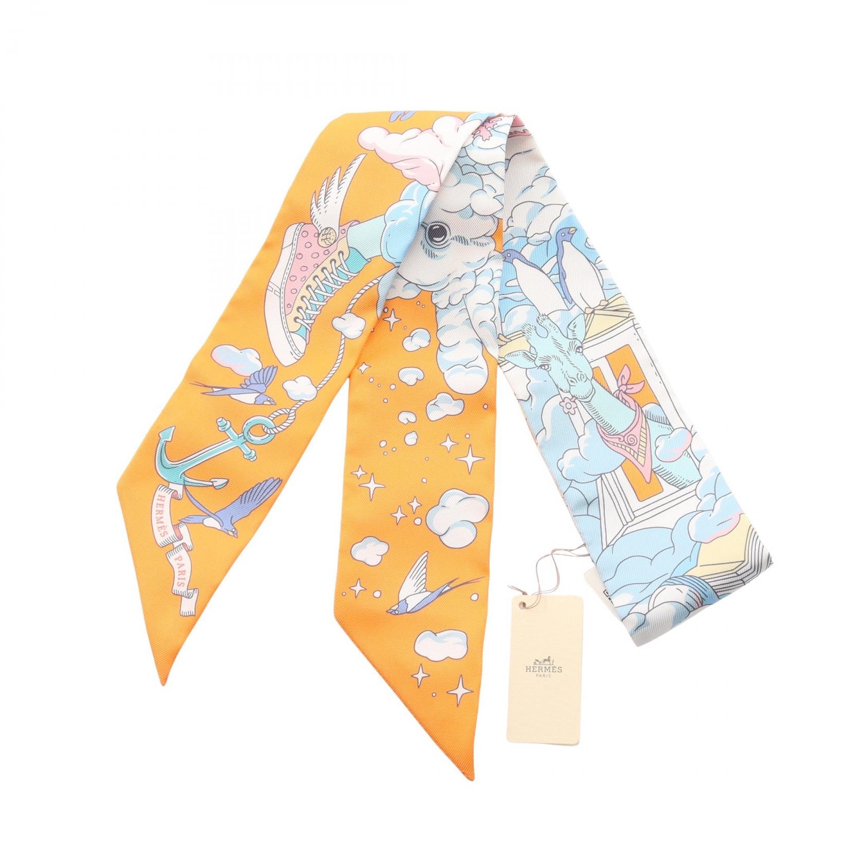 エルメス HERMES ツイリー Sur Mon Nuage リボン スカーフ 衣料品 シルク シルク オレンジ レディース オレンジ系 / マルチカラー 【中古】