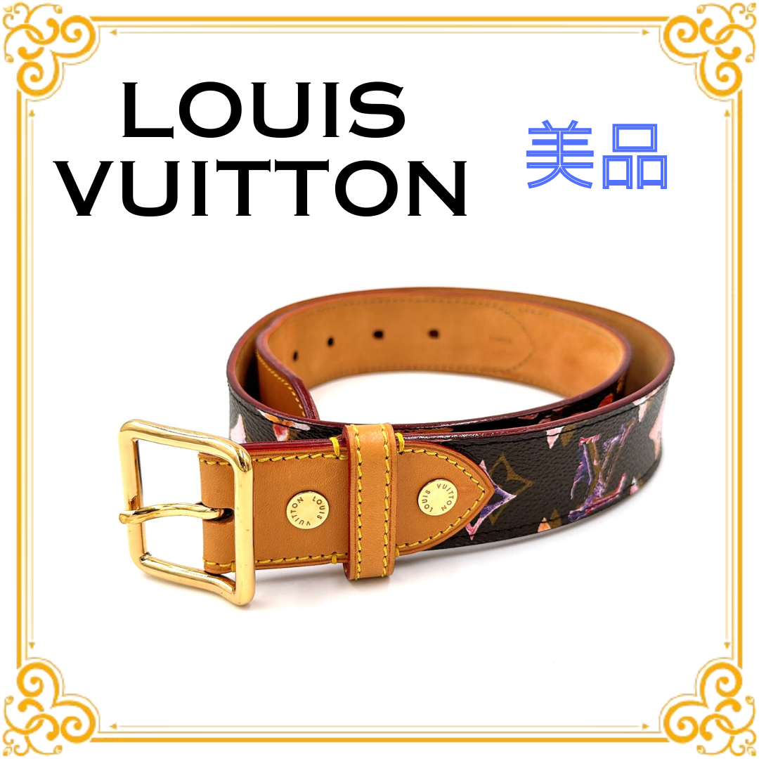 ■美品■ LOUIS VUITTON ルイヴィトン M9622 モノグラム ウォーターカラー サンチュール レディース ベルト ブラウン レザー ゴールド金具