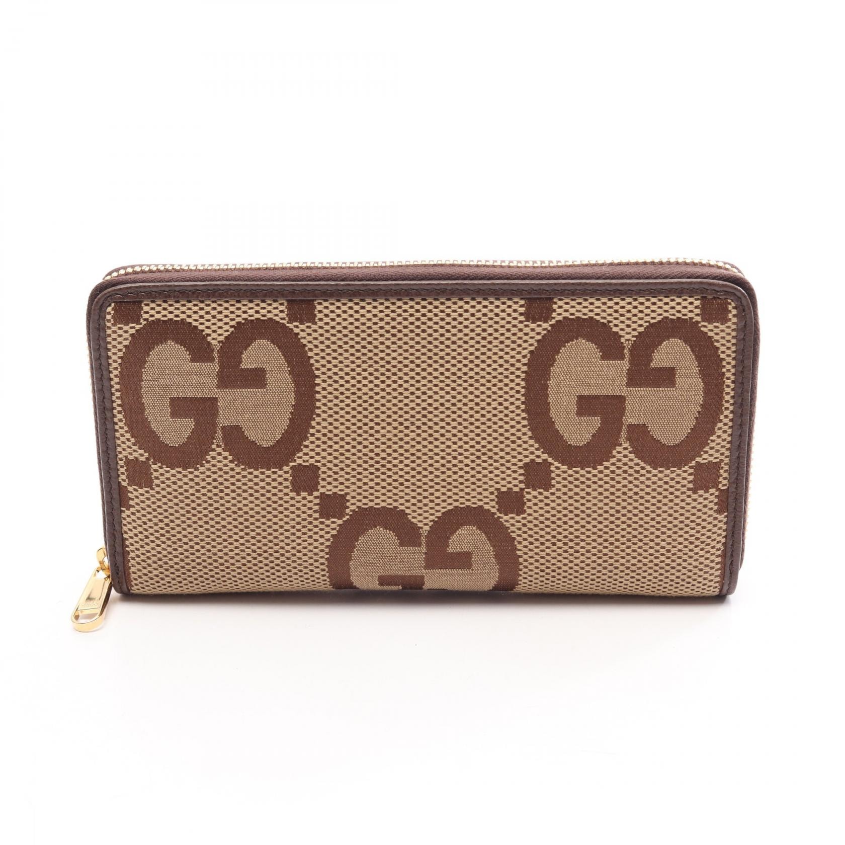 グッチ GUCCI ジャンボGG コンチネンタルウォレット ラウンド長財布 財布 キャンバス レザー レディース ベージュ系 / ブラウン系 699316 【中古】