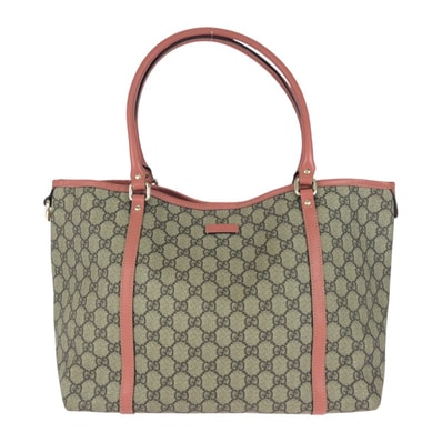 美品 GUCCI グッチ ピンク グレー ゴールド金具 GGスプリームキャンバス レザー/ トートバッグ ショルダーバッグ 505715 【中古】