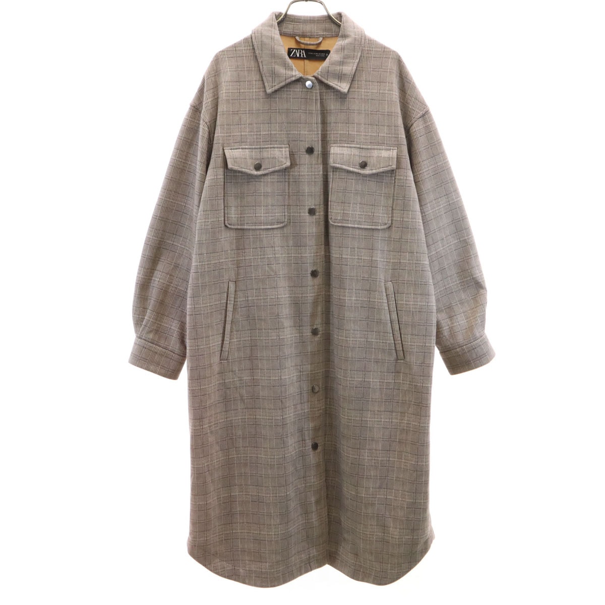 ZARA ザラ チェック柄 ウールライク シャツ コート M-L グレー