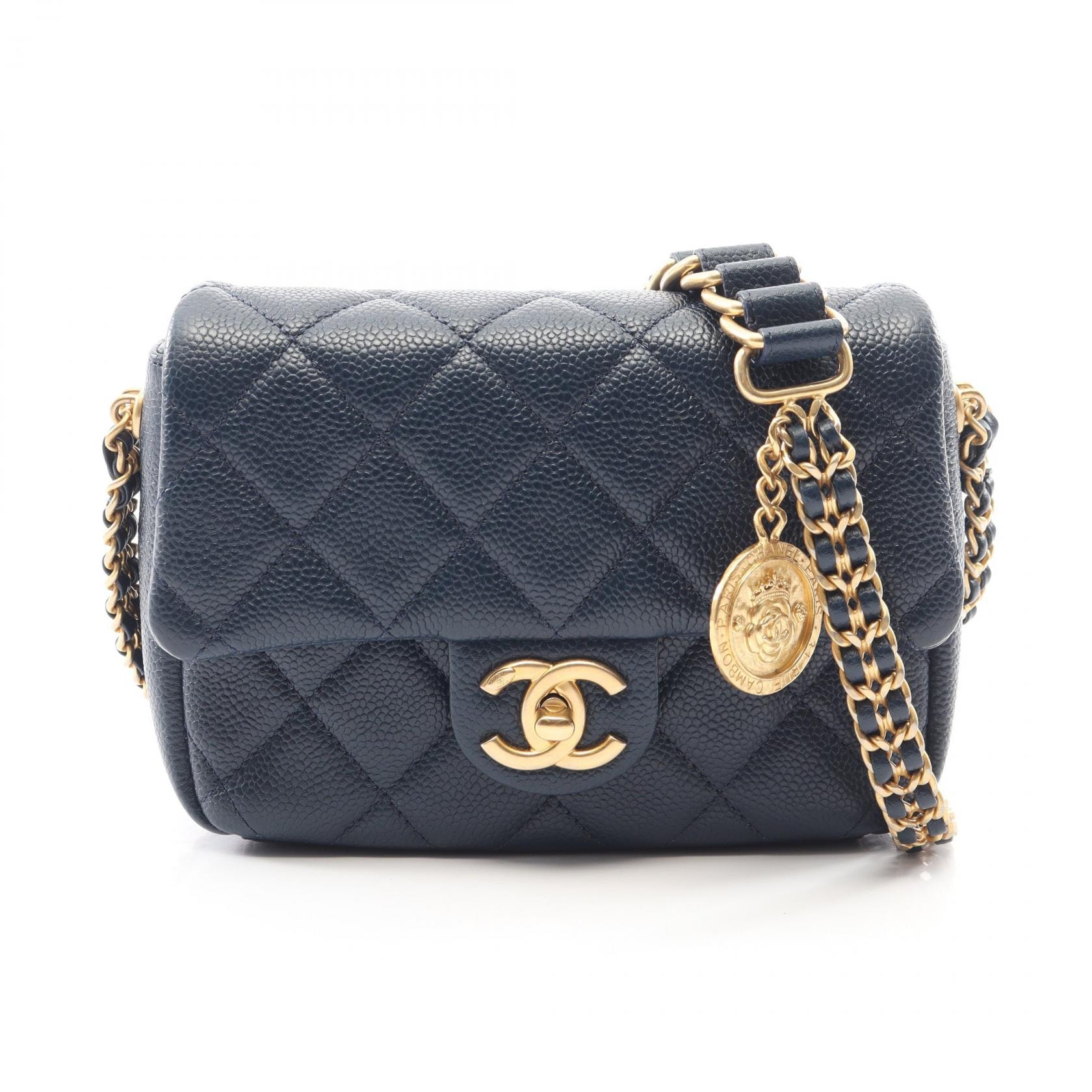シャネル CHANEL マトラッセ ショルダーバッグ バッグ キャビアスキン(グレインドカーフ) レディース ネイビー系 【中古】