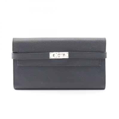 エルメス HERMES ケリーウォレット ロング ヴェルソ 二つ折り財布 財布 レザー カーフ(牛革) ヴォーエプソン ヴォーエプソン ブルーインディゴ A刻印(2017年製造) レディース ネイビー系 【中古】