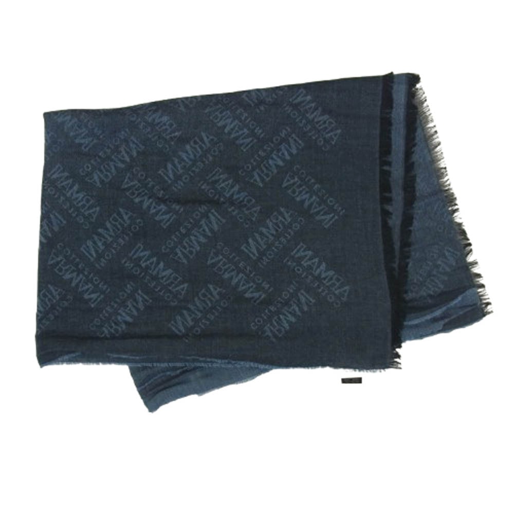 ARMANI COLLEZIONI アルマーニコレッツォーニ ストール ロゴ 総柄 ストール ブルー系【中古】
