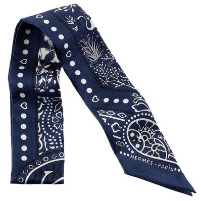 HERMES エルメス ツイリー Entre Ciel et mer Bandana 空と海の間 バンダナ 063017S 01 2018AW スカーフ シルク ネイビー ホワイト【中古】
