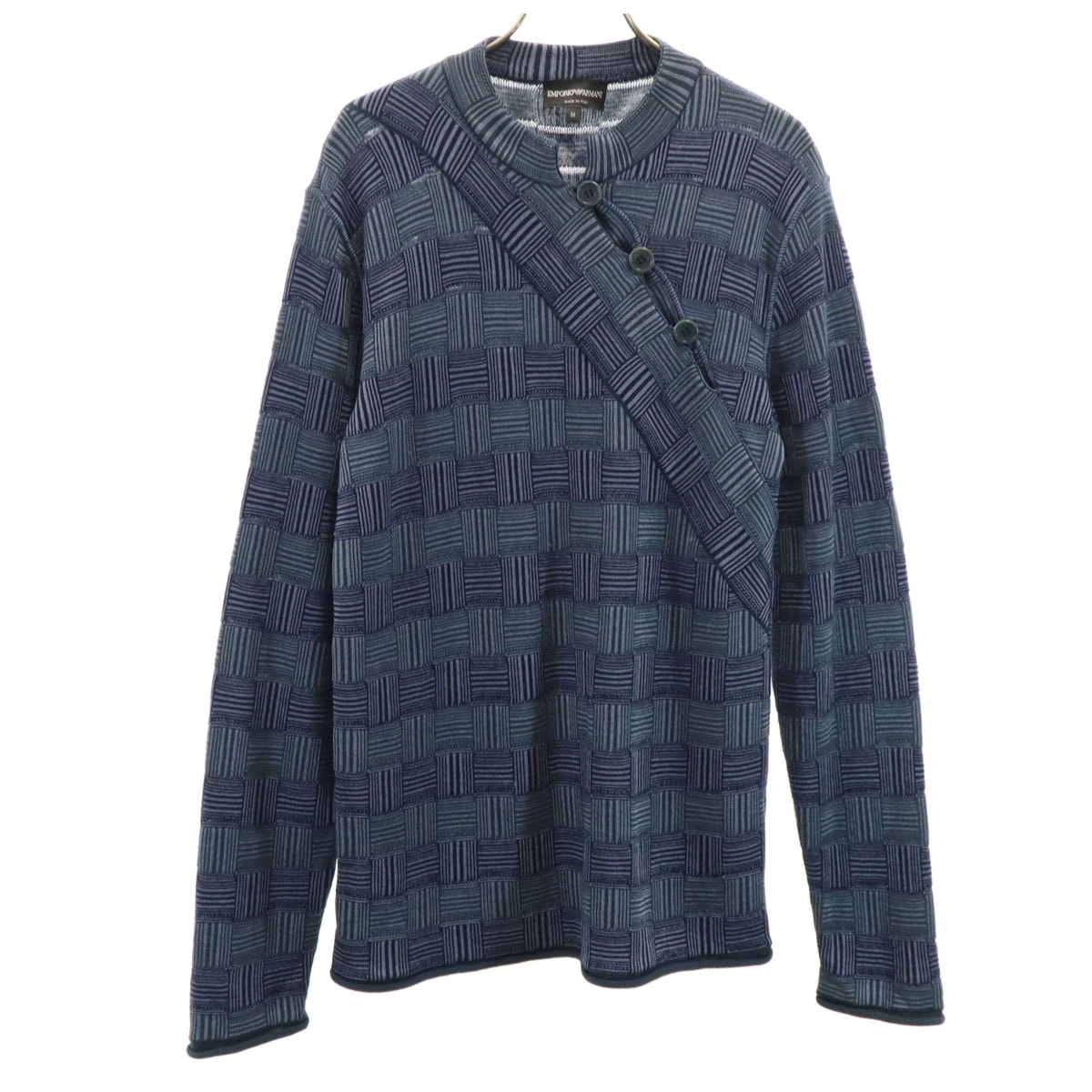 Emporio Armani エンポリオアルマーニ イタリア製 ウールブレンド 総柄 長袖 セーター 50 ネイビー系 ニット