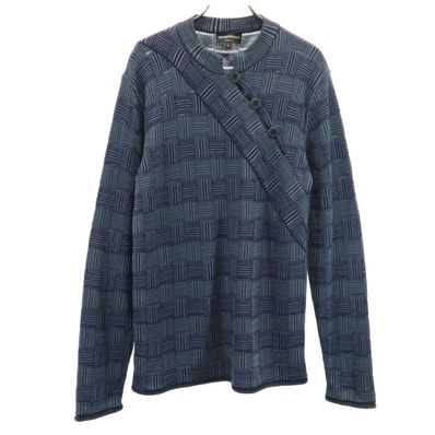 Emporio Armani エンポリオアルマーニ イタリア製 ウールブレンド 総柄 長袖 セーター 50 ネイビー系 ニット