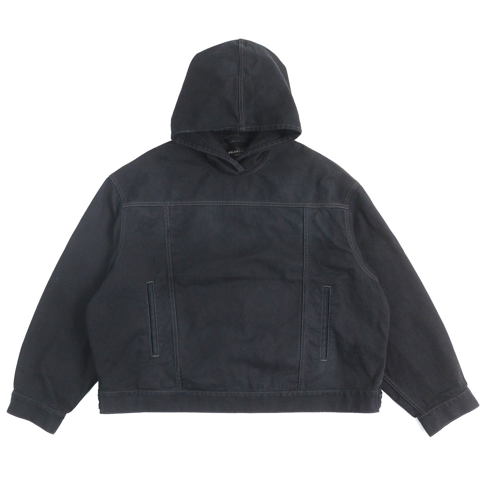 美品 バレンシアガ
 パーカー DENIM FOODIE PULL-OVER PARKER ブラック系 メンズ 1 719313 TNW54