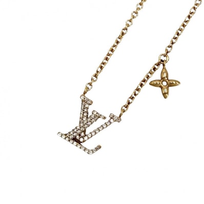 LOUIS VUITTON ルイヴィトン ネックレス LV アイコニック アクセサリー ペンダント アジャスター付き ラインストーン M00596 ゴールド レディース 約6.3g 美品【中古品】