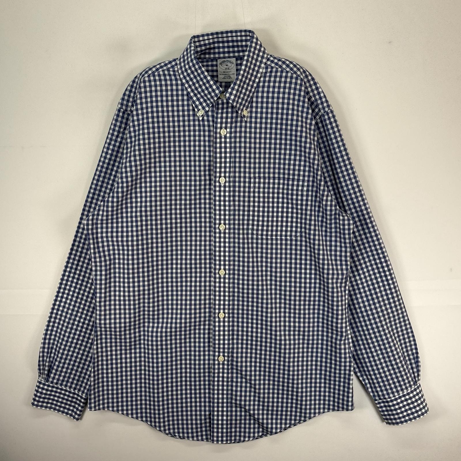 古着 ブルックスブラザーズ Brooks Brothers 長袖シャツ ボタンダウン 胸ポケット M  ネイビー系 チェック メンズ