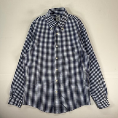 古着 ブルックスブラザーズ Brooks Brothers 長袖シャツ ボタンダウン 胸ポケット M ネイビー系 チェック メンズ