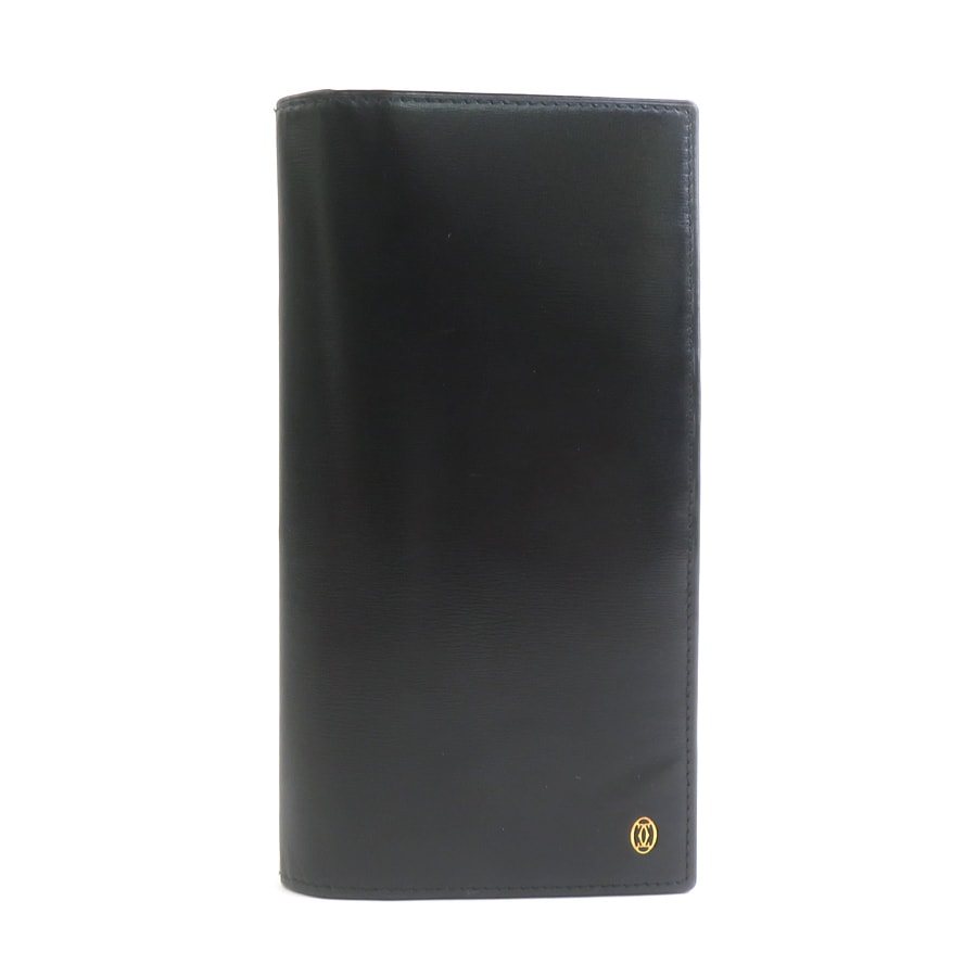 カルティエ CARTIER 二つ折り長財布 レザー ブラック メンズ【中古】 h32068a