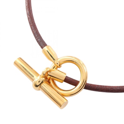 エルメス HERMES グレナン チョーカー アクセサリー レザー GP(ゴールドメッキ) ゴールド レディース ブラウン系 / ゴールド系 【中古】
