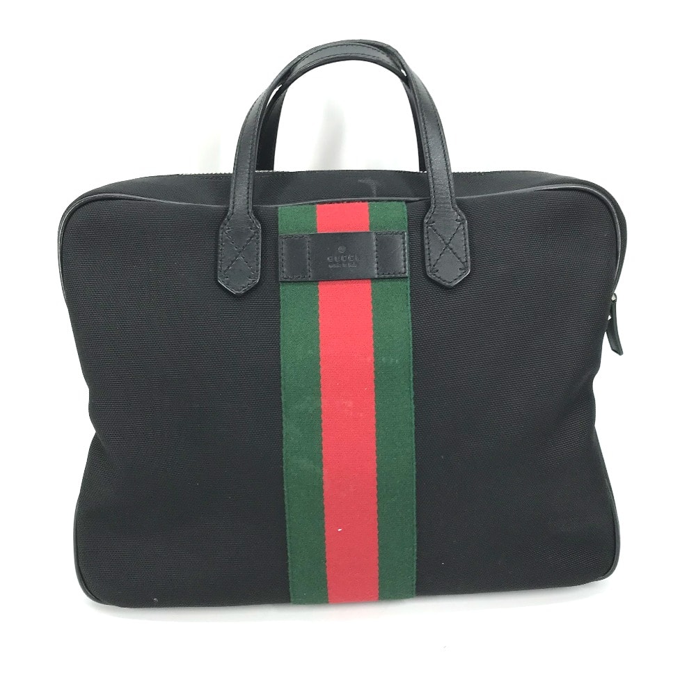 グッチ GUCCI ビジネスバッグ 630922 シェリーライン カバン ハンドバッグ ショルダーバッグ トートバッグ レザー/キャンバス ブラック 美品