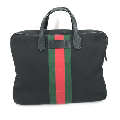 グッチ GUCCI ビジネスバッグ 630922 シェリーライン カバン ハンドバッグ ショルダーバッグ トートバッグ レザー/キャンバス ブラック 美品