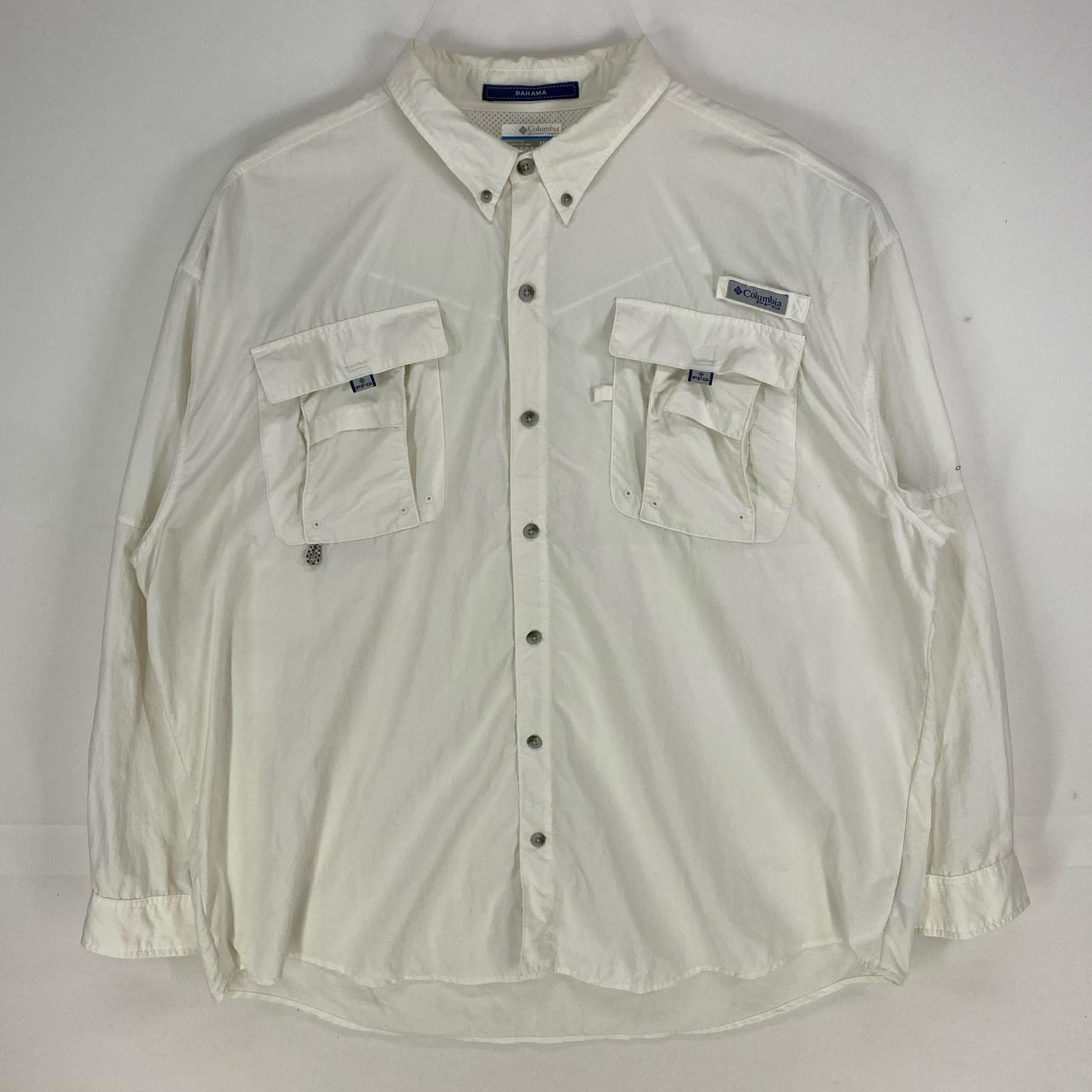 古着 コロンビア Columbia 長袖シャツ ボタンダウン PFG 裏地メッシュ ロングスリーブ アウトドア 2XL ホワイト系 メンズ