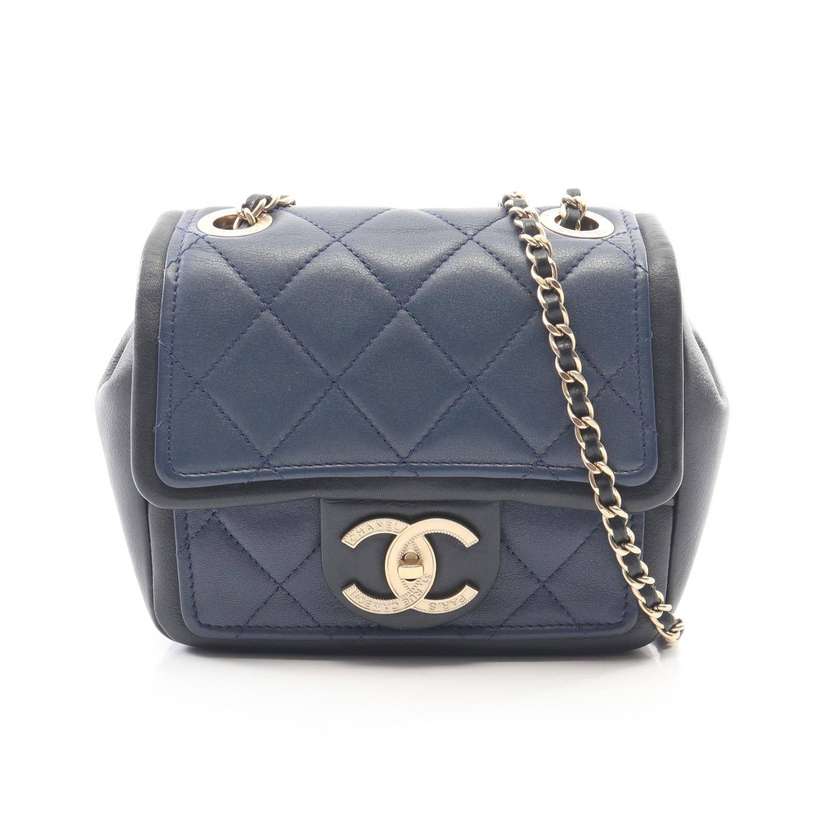 シャネル CHANEL ミニ マトラッセ ショルダーバッグ バッグ ラムスキン(羊革) レディース ブルー系 / ネイビー系 A92210 【中古】
