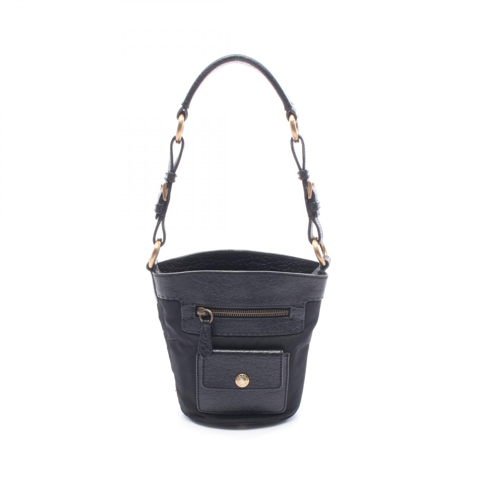 プラダ PRADA トライアングルロゴ ハンドバッグ バッグ ナイロン レザー レディース ブラック系 【中古】