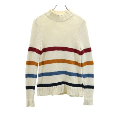 L.L.Bean SIGNATURE エルエルビーンシグネチャー ボーダー柄 長袖 モックネック セーター XXS アイボリー 他 ニット