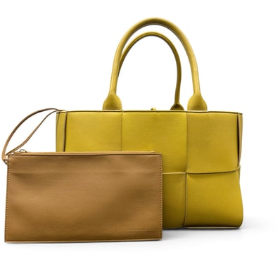 BOTTEGA VENETA 希少カラー 極美品 アルコトート スモール トートバッグ 652867 レザー イエロー ハンドバッグ マキシ イントレチャート ICチップ確認済 BV Aランク 中古 鑑定済 ボッテガバッグ