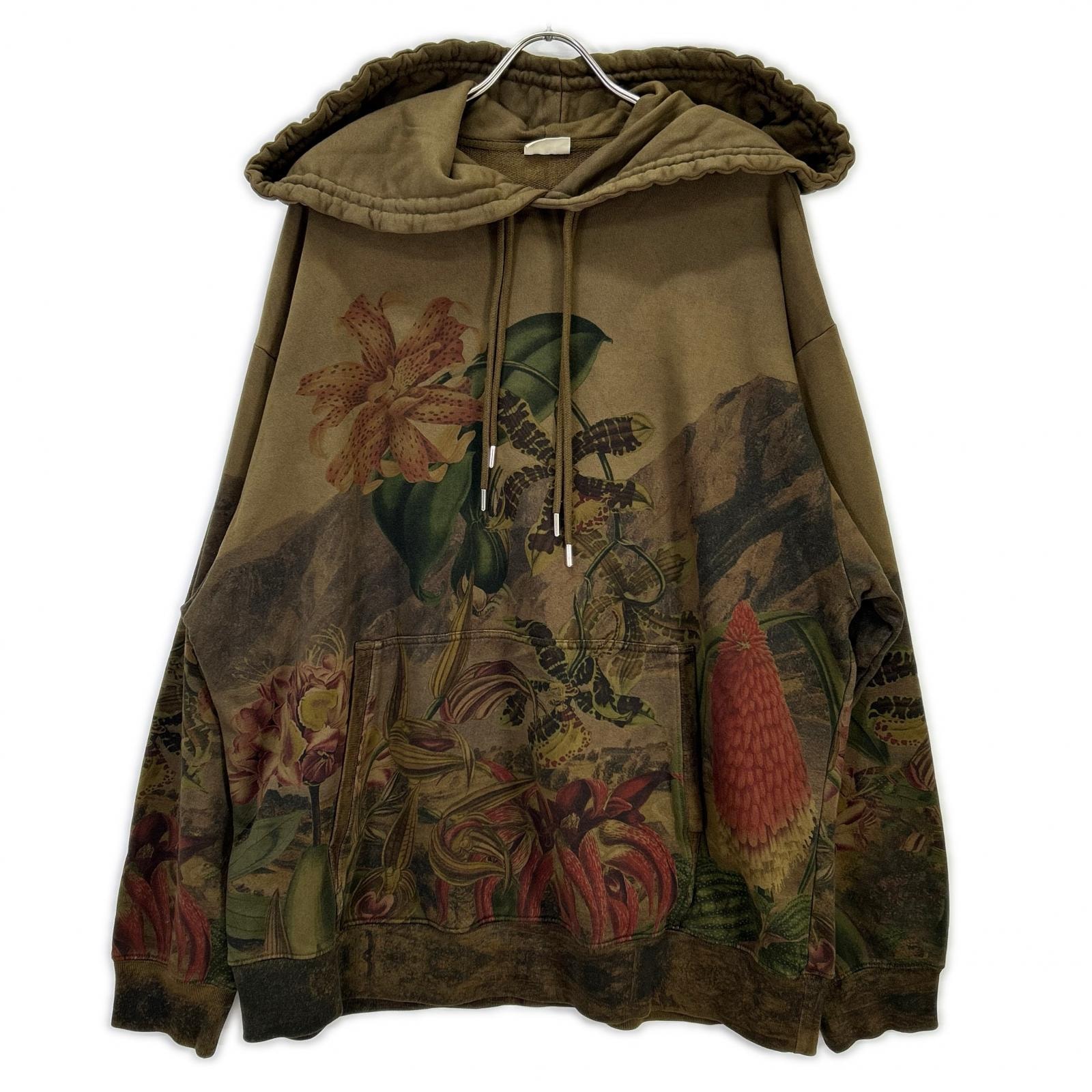 ドリスヴァンノッテン 23AW グリーン カーキ ボタニカル柄 総柄 フーディ パーカー  L