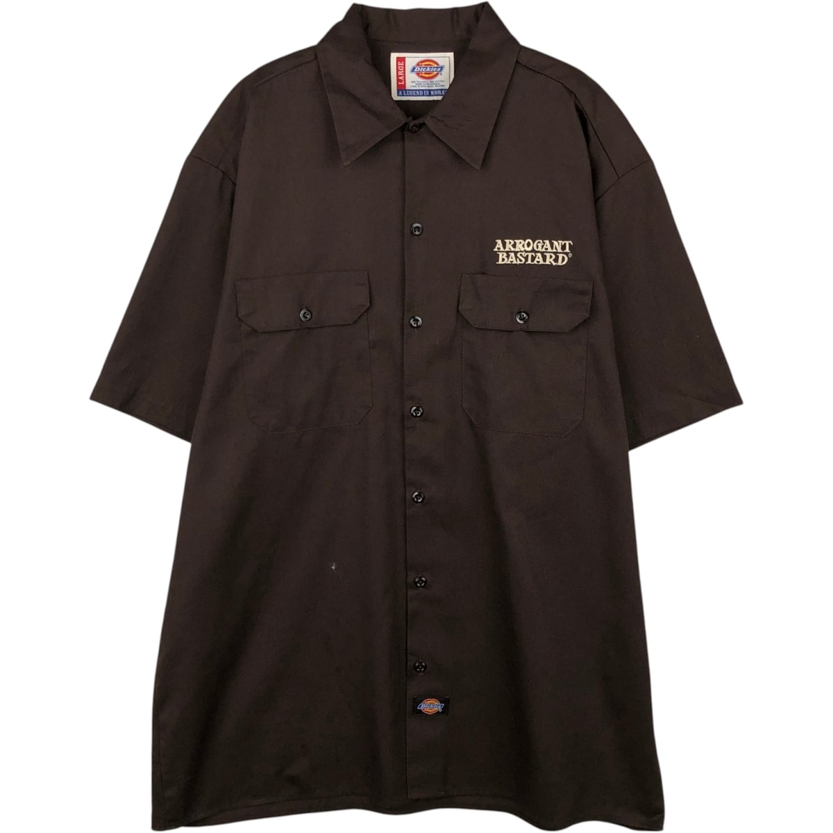 古着 ディッキーズ Dickies ARROGANT BASTARD ALE アロガントバスタードエール 半袖 ワークシャツ ボックスシャツ メンズL相当/eaa650563