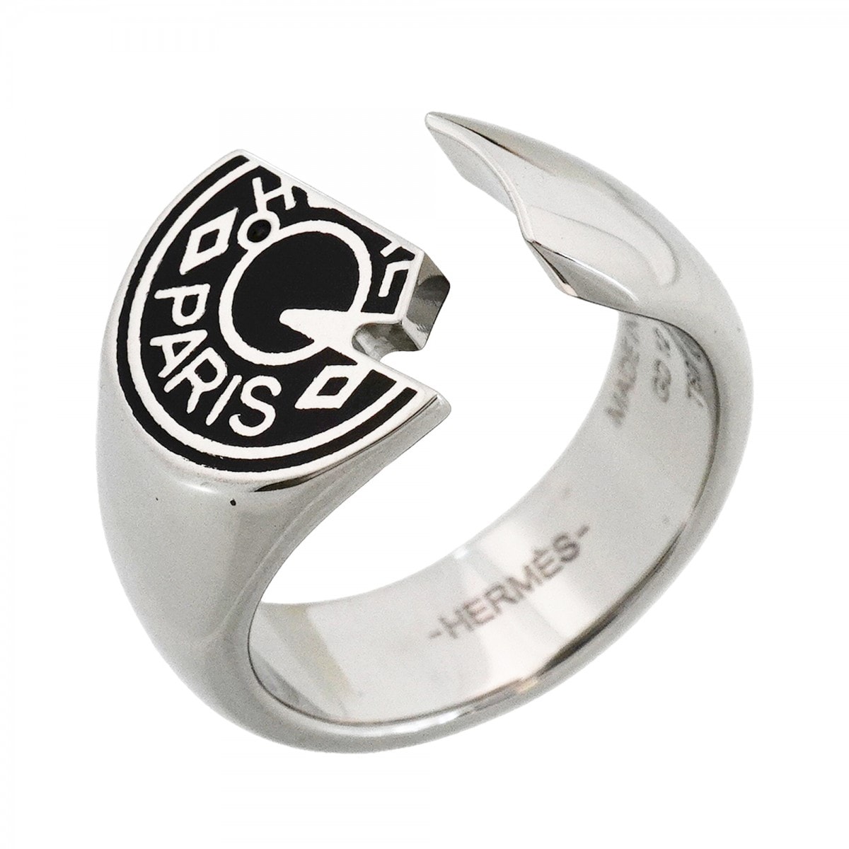 ★最終価格【6jfb0252】エルメス リング カルーゼル メタル シルバー ブラック #60【中古】メンズ