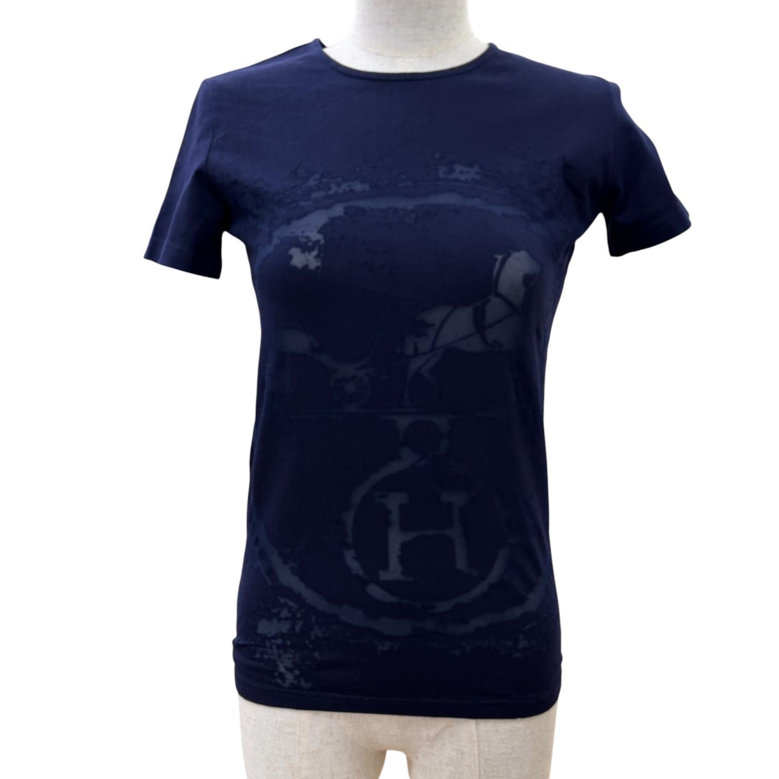 美品 エルメス 半袖Tシャツ ネイビー レディース 36