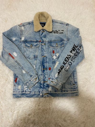 ZARA ボア ペイント ダメージ デニム ジャケット