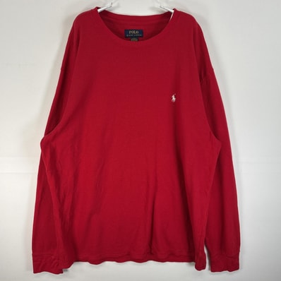 古着 ポロ・ラルフローレン POLO RALPH LAUREN 長袖Tシャツ ロゴ 刺繍 サーマル ワッフル 2XL レッド 無地 メンズ