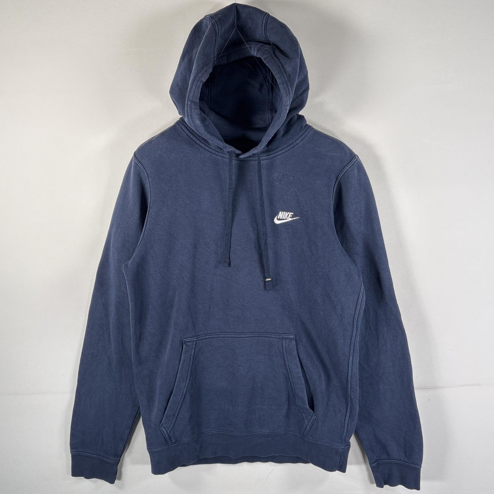 古着 ナイキ NIKE パーカー フーディー プルオーバー フード紐 ワンポイントロゴ刺繍 マフポケット S  ネイビー メンズ