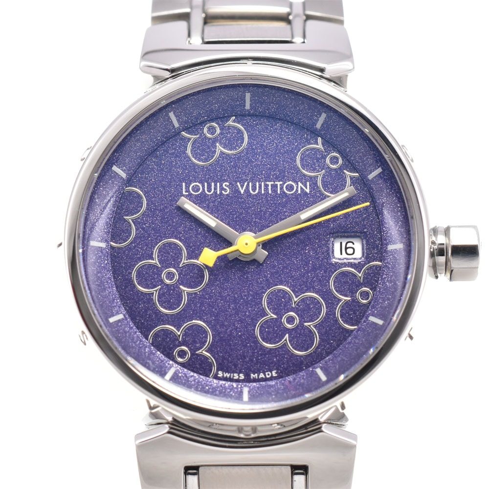 値下 ルイ・ヴィトン LOUIS VUITTON Q121B2 タンブール デイト クォーツ レディース 美品 内箱・保証書付き D#144522