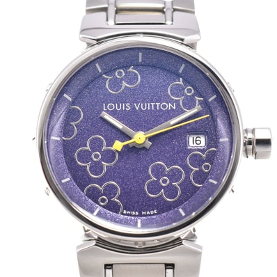 値下 ルイ・ヴィトン LOUIS VUITTON Q121B2 タンブール デイト クォーツ レディース 美品 内箱・保証書付き D#144522